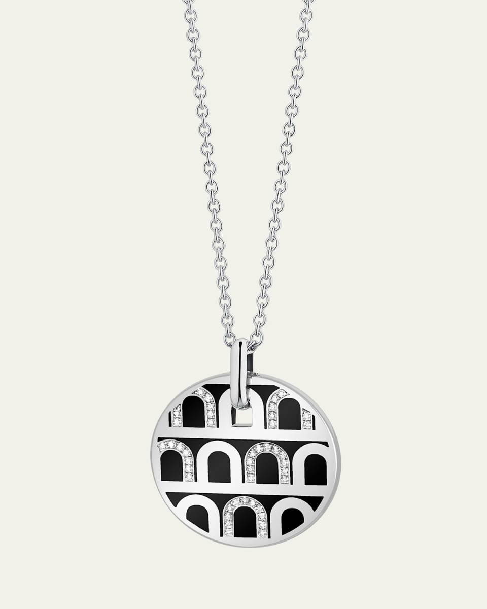 L'Arc de DAVIDOR Pendant Necklace GM in 18K White Gold with Caviar Lacquered Ceramic and Colonnato Diamonds